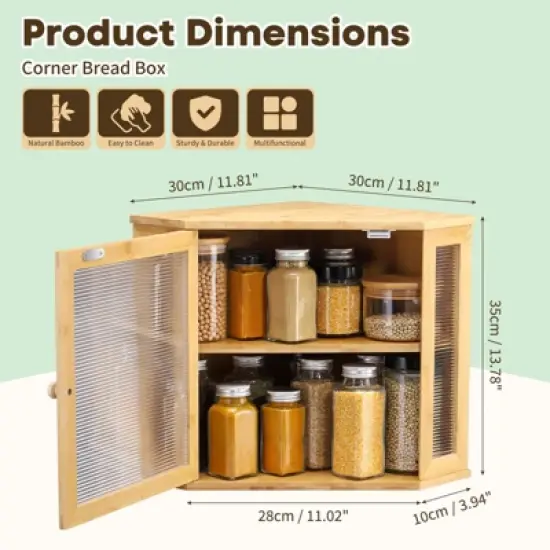 Unique Bargains Bamboo Acrylic Wavy Door Panel Corner Bread Container Natural Wood Medium image {1}