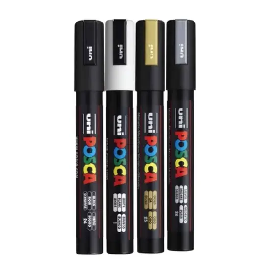 uniball POSCA PC-5M Water Based Paint Markers in Metallic Colors - Medium Tip (1.8-2.5mm) - 4 Pack: Paint Pens Acrylic image {2}