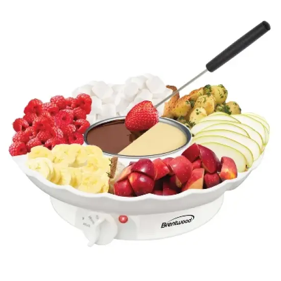 Brentwood 25-Watt Electric Fondue Pot Set with 3-Section Tray and 4 Dipping Forks, White image {7}