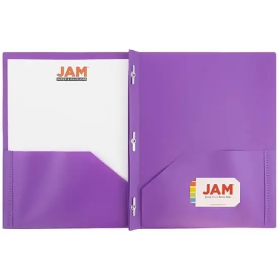 JAM 6pk POP 2 Pocket School Presentation Plastic Folders with Prong Fasteners Purple image {2}