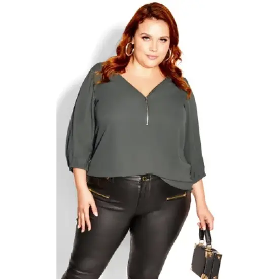 Women's Plus Size Stylish Fling Elbow Sleeve Top  -  deep sage  | CITY CHIC image {3}