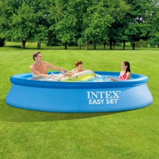 Intex  Easy Set Inflatable Puncture Resistant Above Ground Portable Outdoor Swimming Pool for Kids and Adults, Blue image {1}