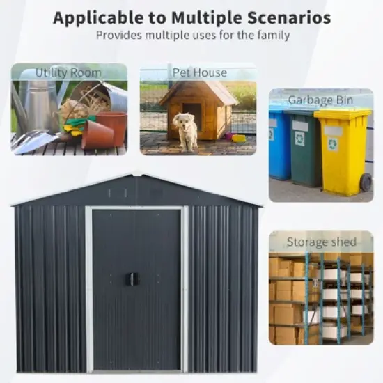 APRILSOUL 114.57"Outdoor Metal Storage Shed with meatl foundation image {6}