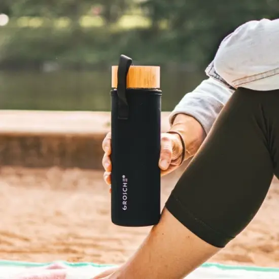 GROSCHE COPENHAGEN Double Walled Glass Tea Infuser Water Bottle, Insulated Bottle with Protective Sleeve, 14.3 fl oz. Capacity   image {6}