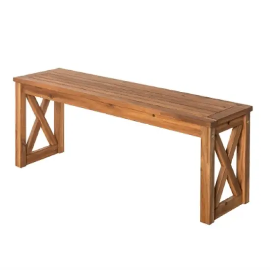 53" Slatted Acacia Wood X-Frame Patio Bench Brown - Saracina Home image {1}