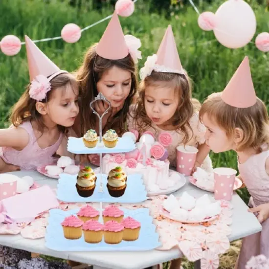 Unique Bargains 3 Tier Dessert Cupcake Stand Square with Tiered Serving Tray for Donuts Fruits Blue Silver Tone image {5}