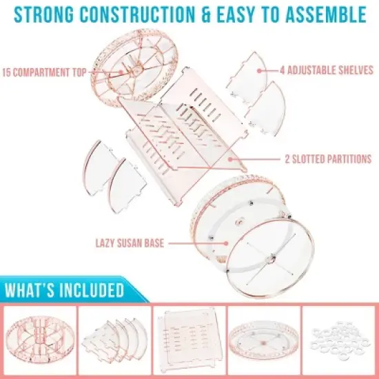 Sorbus 360 Rotating Makeup Organizer - Spinning cosmetics organizer, Adjustable Shelves for Make Up, Perfume & more (Pink) image {3}