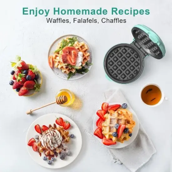 Crownful Mini Waffle Maker Machine, 4 Inch Chaffle Maker with Compact Design（Green） image {8}