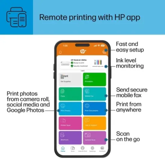 HP DeskJet 2825e Wireless All-in-One Color Printer Scanner Copier with 3 Months Free Instant Ink (6W7F4A) image {7}