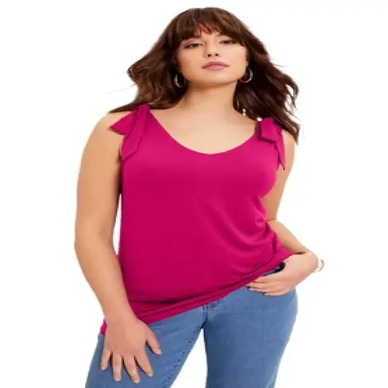 June + Vie by Roaman's Women&rsquo;s Plus Size Tie-Sleeve Tank image {5}
