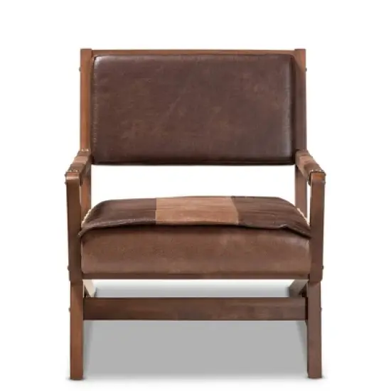 Rovelyn Faux Leather Walnut Finished Wood Lounge Chair Brown - Baxton Studio image {9}