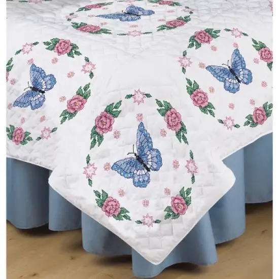 Tobin Stamped White Quilt Blocks 18"X18" 6/Pkg-Butterfly Rose image {1}