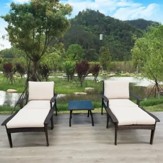 5pc Wicker Patio Set with Cushions - Brown/Beige - GODEER image {1}