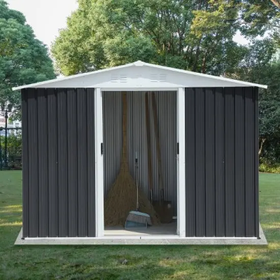 8x6 FT Outdoor Storage Shed with Sloped Roof and Lockable Doors, Weather-Resistant Metal Tool Shed for Backyard or Garden&ndash;The Pop Home image {1}