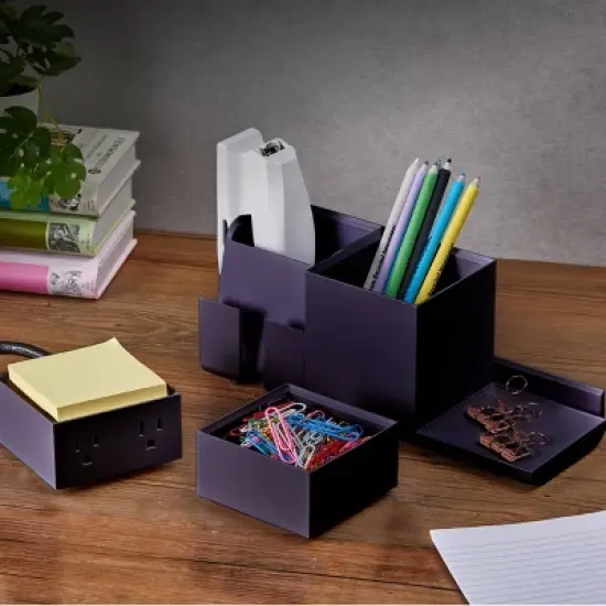 4pc Office Konnect Stackable Desk Organizer & Power Station Black - Bostitch: Charging Station, Office Supplies, USB Holder image {8}