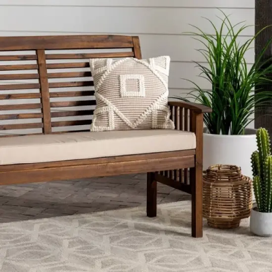 Ravenscroft Modern Boho Acacia Wood Slatted Outdoor Loveseat with Cushion - Saracina Home image {13}