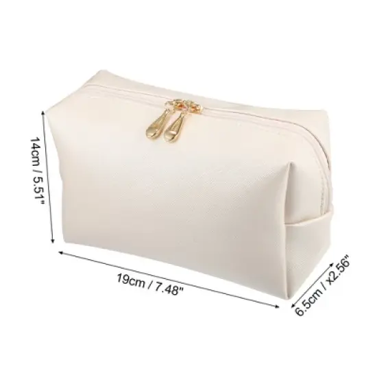 Unique Bargains PU Leather Waterproof Makeup Bag Cosmetic Case Makeup Bag for Women L Size Beige 1 Pcs image {3}