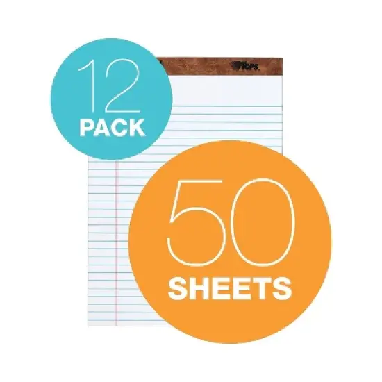 TOPS "The Legal Pad" Ruled Perforated Pads 8 1/2 x 11 3/4 White 50 Sheets Dozen 7533 image {1}
