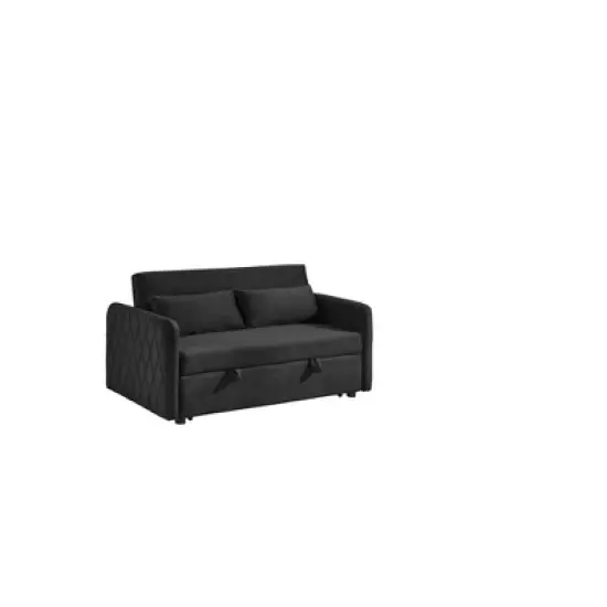 55" Pull Out Sleeper Sofa Bed, Velvet Upholstered Loveseat Sofa with Adjustable Backrest and Pillows-ModernLuxe image {5}