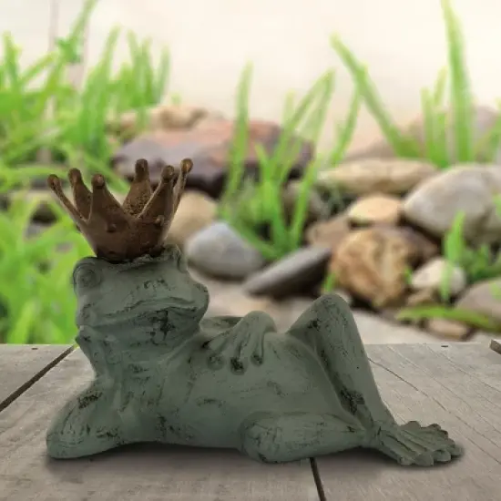 SPI Home Lazy Frog Prince Bird Feeder &ndash; 11.5-Inch Cast Aluminum Garden Decor with Regal Frog Design and Feeding Bowl image {4}
