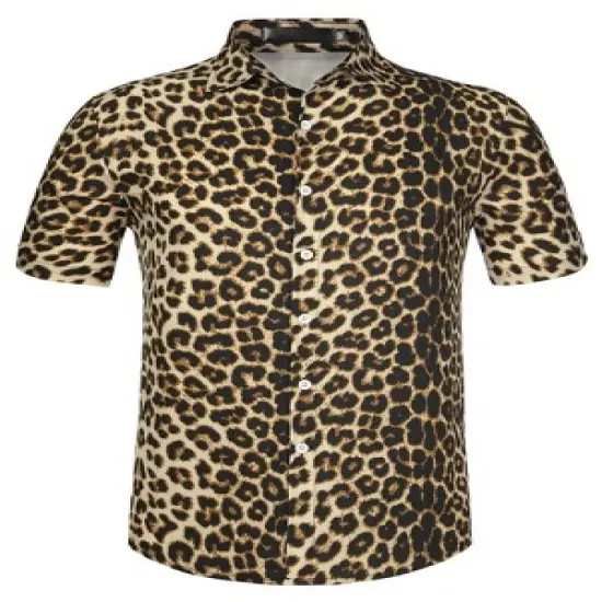 Lars Amadeus Men's Animal Print Shirt Short Sleeves Button Down Casual Summer Printed Shirts image {6}