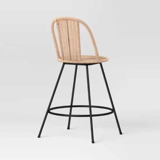 Olivine Rounded Back Woven Counter Height Barstool with Metal Legs Natural - Threshold&trade; image {3}