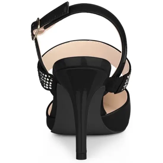 Allegra K Women's Pointed Toe Rhinestone Slingback Stiletto Heel Pumps image {2}