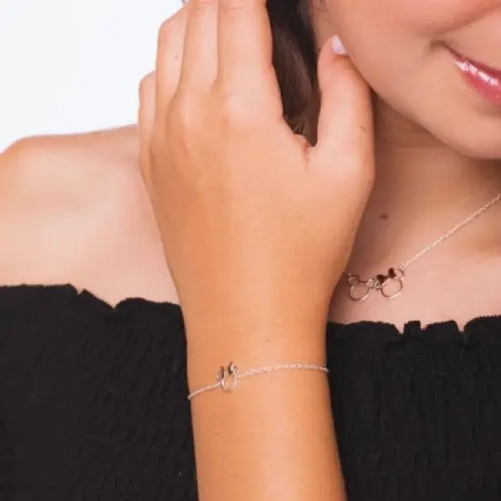 Disney Women's Mickey and Minnie Mouse Silver Plated Pendant Necklace, 18" image {3}