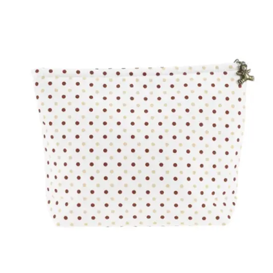 Unique Bargains Women Polka Dots Cosmetic Bag White Khaki 1 Pc image {3}