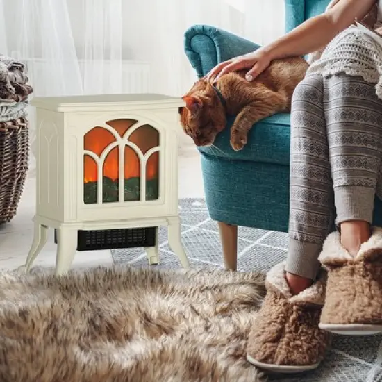 SEVOBAL Fireplace Insert Heater Mantel 3D Flame Fireplace Stove Bottom Air Outlet Fire Place Panoramic Fire Place Heater, Beige, 15.6"*10.6"*17.3" image {3}