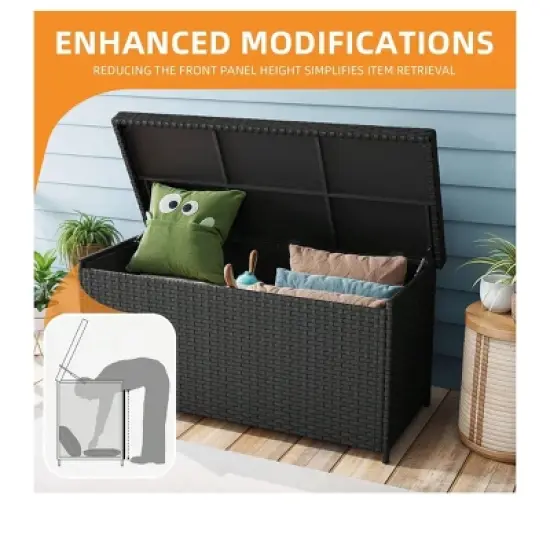 260 Gallon Outdoor Storage Deck Box Heavy Duty Patio Rattan Weather & Waterproof Black image {2}