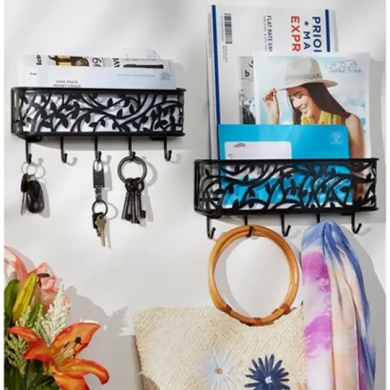 Design Imports Wall Mount Mail & Key Organizer Black image {3}