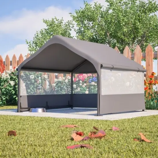 ORRD Extra Large Outdoor Dog House Tent, 3-Sided Mesh Windows, Sun & Rain Cover Pet Shelter, Gray 4'x4'x3.3' image {3}