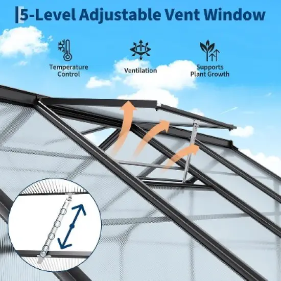 GustoWave 10x6 Ft Outdoor Greenhouse, Polycarbonate Walk-In Garden Room （Contains 2 ventilation windows） image {3}