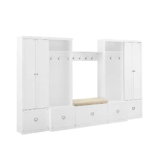 6pc Harper Entryway Set with Bench, Shelf, 2 Pantry Closets and 2 Hall Trees - Crosley image {18}