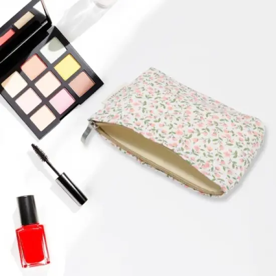 Unique Bargains Travel-friendly Leaf Flower Handheld Makeup Bag Pink 1 Pc image {3}