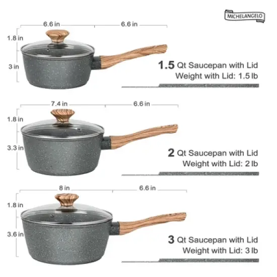 MICHELANGELO Sauce Pan with Lid, Nonstick Saucepans 1.5QT&2QT&3QT, Granite Sauce Pan 3 Piece, Stone Saucepan Set, Small Pot with Lid, Nonstick Sauce Pot Set image {6}