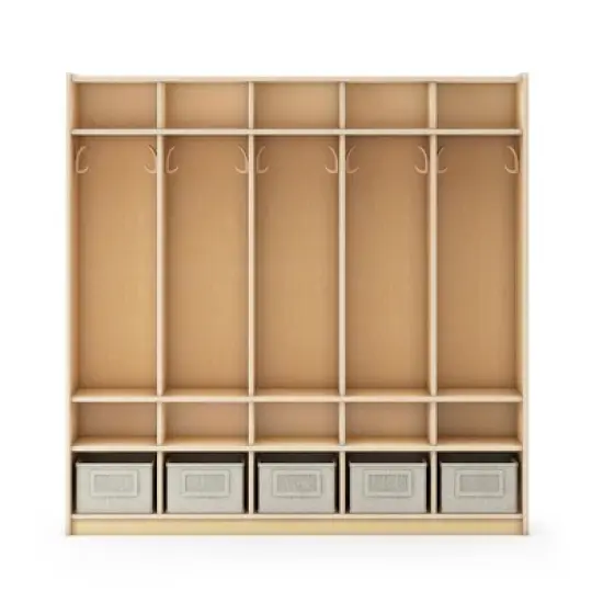 Guidecraft EdQ 5-Section Wooden Storage Locker for Classroom, Kids Cubby Organizer with Shelves and Hooks for Coats image {7}