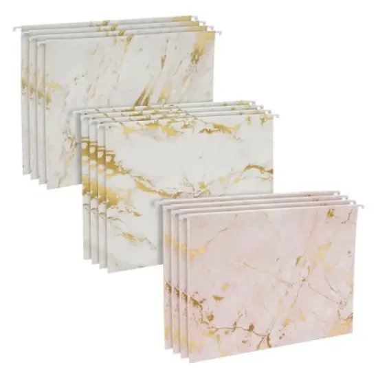 Paper Junkie 12 Pack Decorative Hanging File Folders with 1/5 Tab, Gold Foil Marble Design, Pink and White, 11.75 x 9 In image {8}