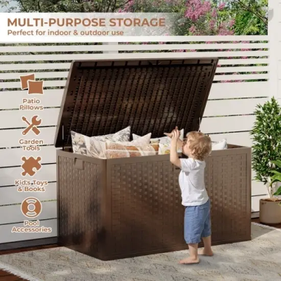 120 Gallon Outdoor Storage Box Waterproof, Lockable Resin Deck Box, Deck Box Container for Furniture Cushions, Garden Tools, Pool Accessories image {3}