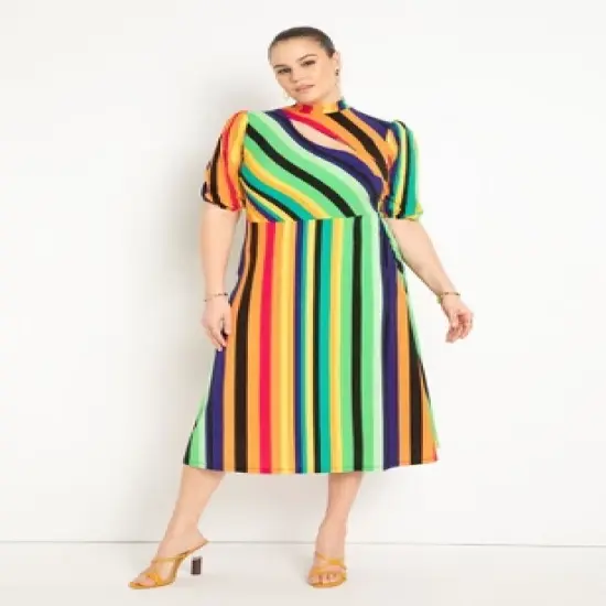 ELOQUII Women&rsquo;s Plus Size Short Sleeve A-Line Dress image {4}