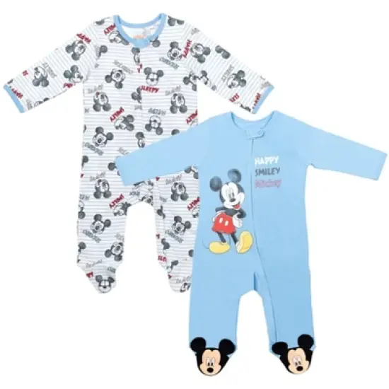 Disney Mickey Mouse Footed Baby 2 Pack Zip Up Sleep N' Play Coveralls Newborn to Infant image {9}