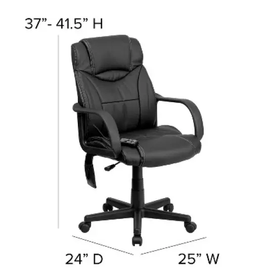 Emma and Oliver Mid-Back Ergonomic Massaging Black LeatherSoft Executive Swivel Office Arm Chair image {3}