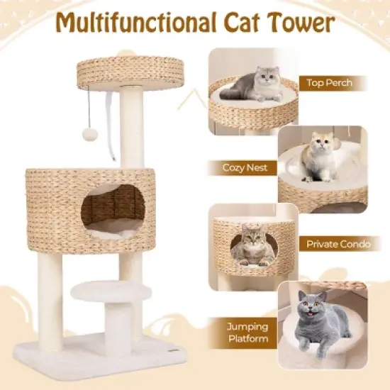 Tangkula Modern Cat Tree w/Top Perch Cattail Fluff Condo Cozy Nest Sisal Scratching Posts image {5}