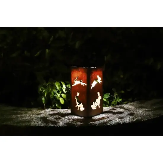 Techko Maid LED Solar 10.8" Portable Rabbit Cut Out Decorative Outdoor Lantern Clear image {7}