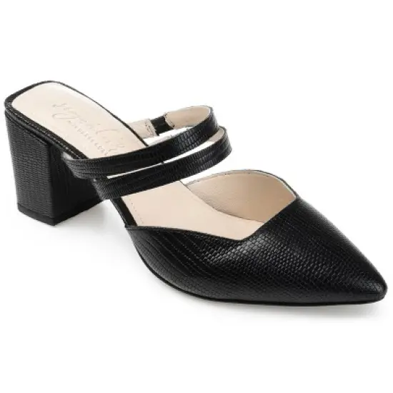 Journee Signature Womens Genuine Leather Kaitlynn Mules Low Block Heel Almond Toe Pumps image {8}