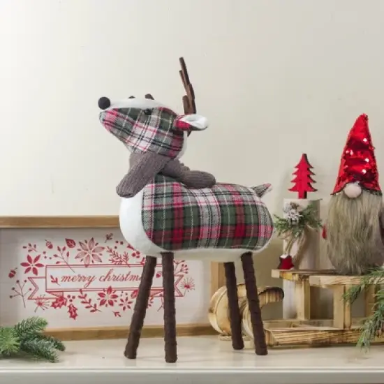 Northlight Standing Plaid Reindeer Christmas Decoration - 13.5" - Red, Green and Brown image {1}