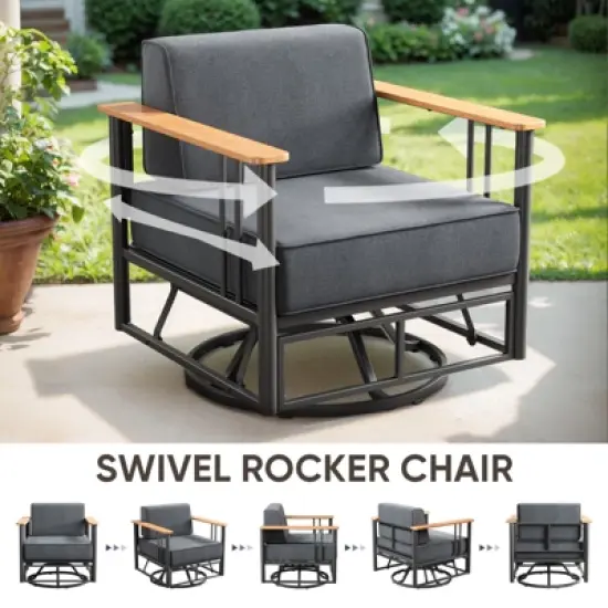 Belord Swivel Patio Chairs Set of 2 with 6" Thick Seat Cushion, Metal Outdoor Swivel Glider Chairs with Faux-Wood Armrest and Comfort Foam Cushion image {7}