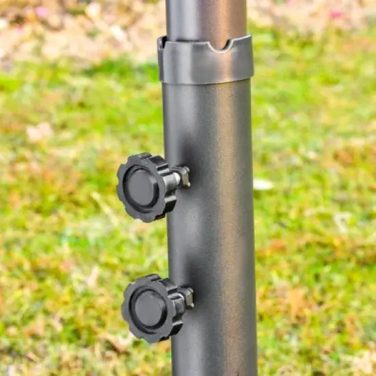 DOMETOUR 15' Steel Rectangular Patio Umbrella w/ Base, Sun Protection & Crank for Deck Pool Patio, Dark Gray image {6}