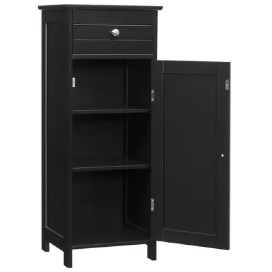 Costway Bathroom Floor Cabinet Storage Organizer Free-Standing w/ Drawer Grey\Black\Brown image {9}